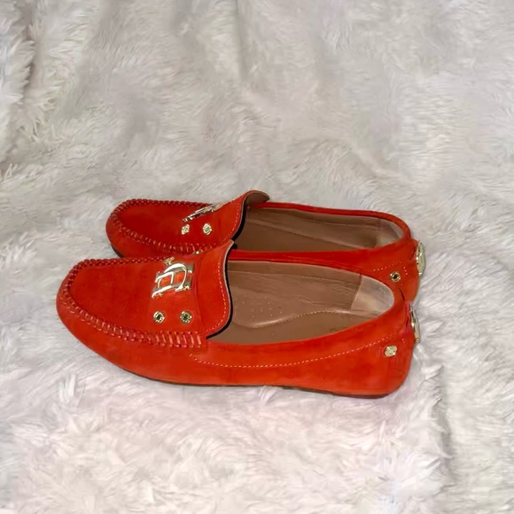 HOLLAND COOPER RARE Suede Driving Loafers in Neroli Orange Gold Detailing UK 3 - Picture 5 of 11